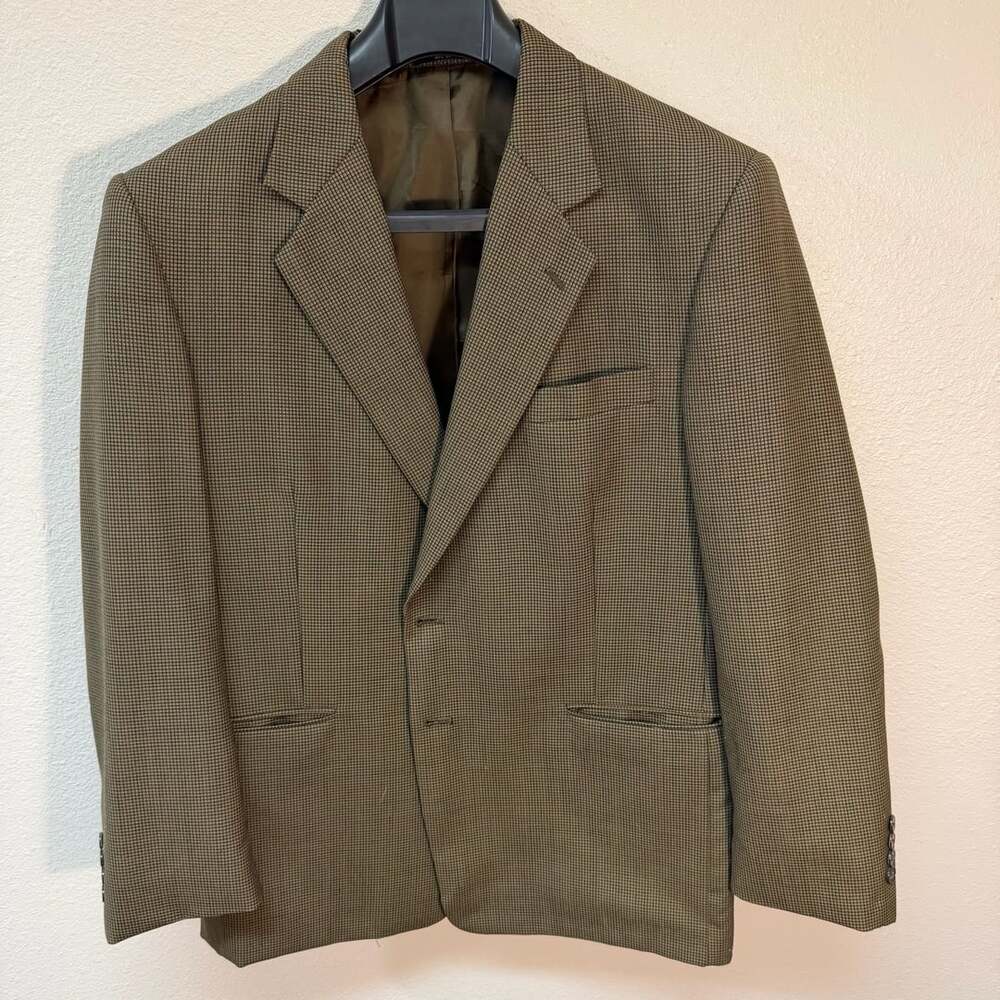 Alfani Sport Coat R43 Brown Houndstooth Wool Blazer Jacket